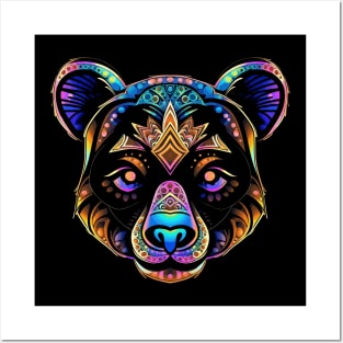 Colorful Trippy Bear Head Digital Art - Psychedelic Wildlife Design Posters and Art